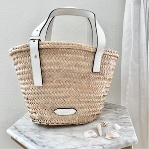 🏝️ POOLSIDE Essaouira Small White Genuine Leather Straw Basket Bag